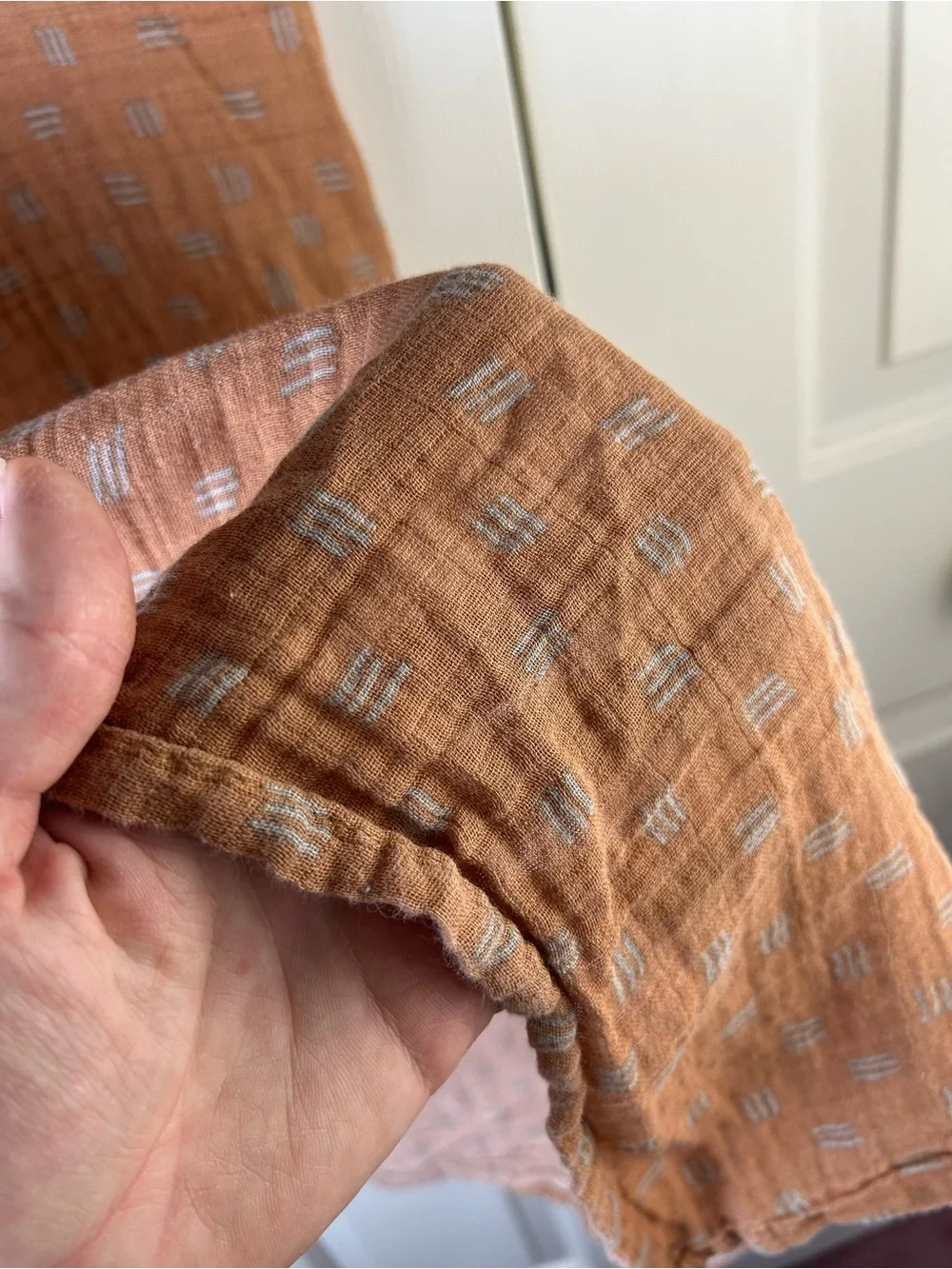Gerber Modern Moments Baby Swaddle Blanket Gray Print Rust Brown Muslin Cotton